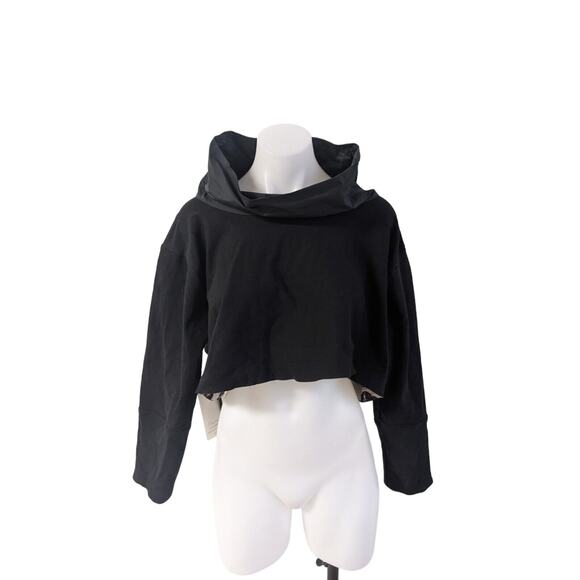 New Diane Ness Womens Size Medium Cowl Neck Crop Top Black Long Sleeves NWT - Picture 1 of 7